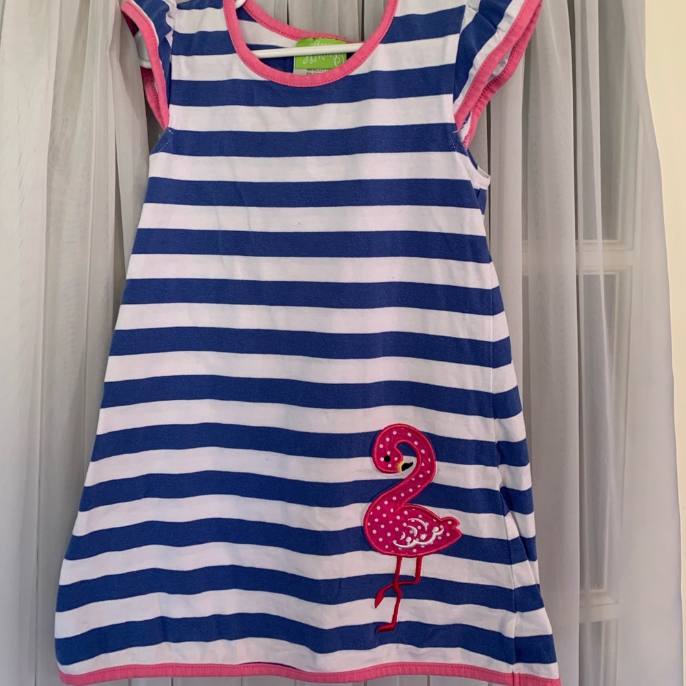 Flamingo Appliqué Striped Dress